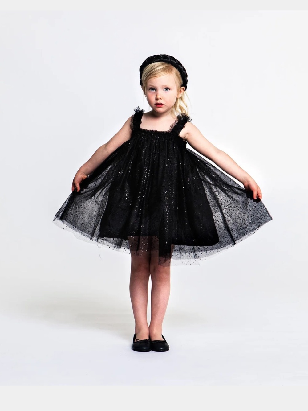 Tiny Universe Tulle Straps Dress in Shimmer Black